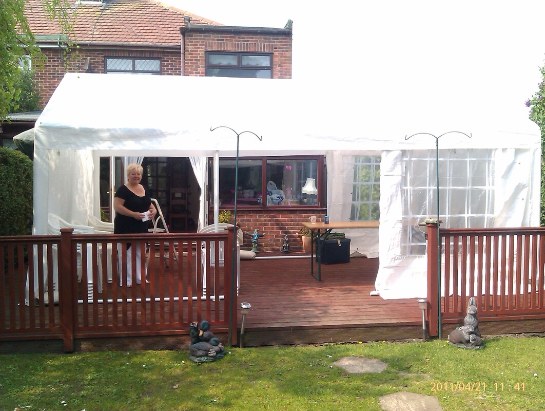 Party-tent on a decking site Picture