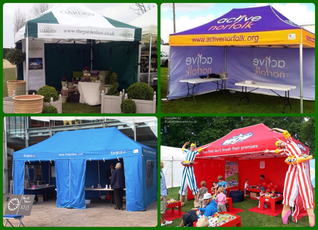 Collage of gazebo events tents produced by Budget Marquees